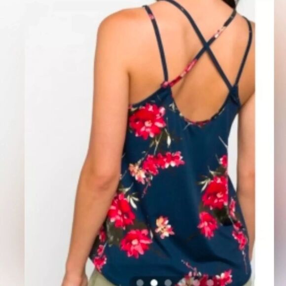 Papermoon Tank Top Womens Plus 2X Basima Blue Red Floral Strappy Tropical Beachy - Picture 2 of 7